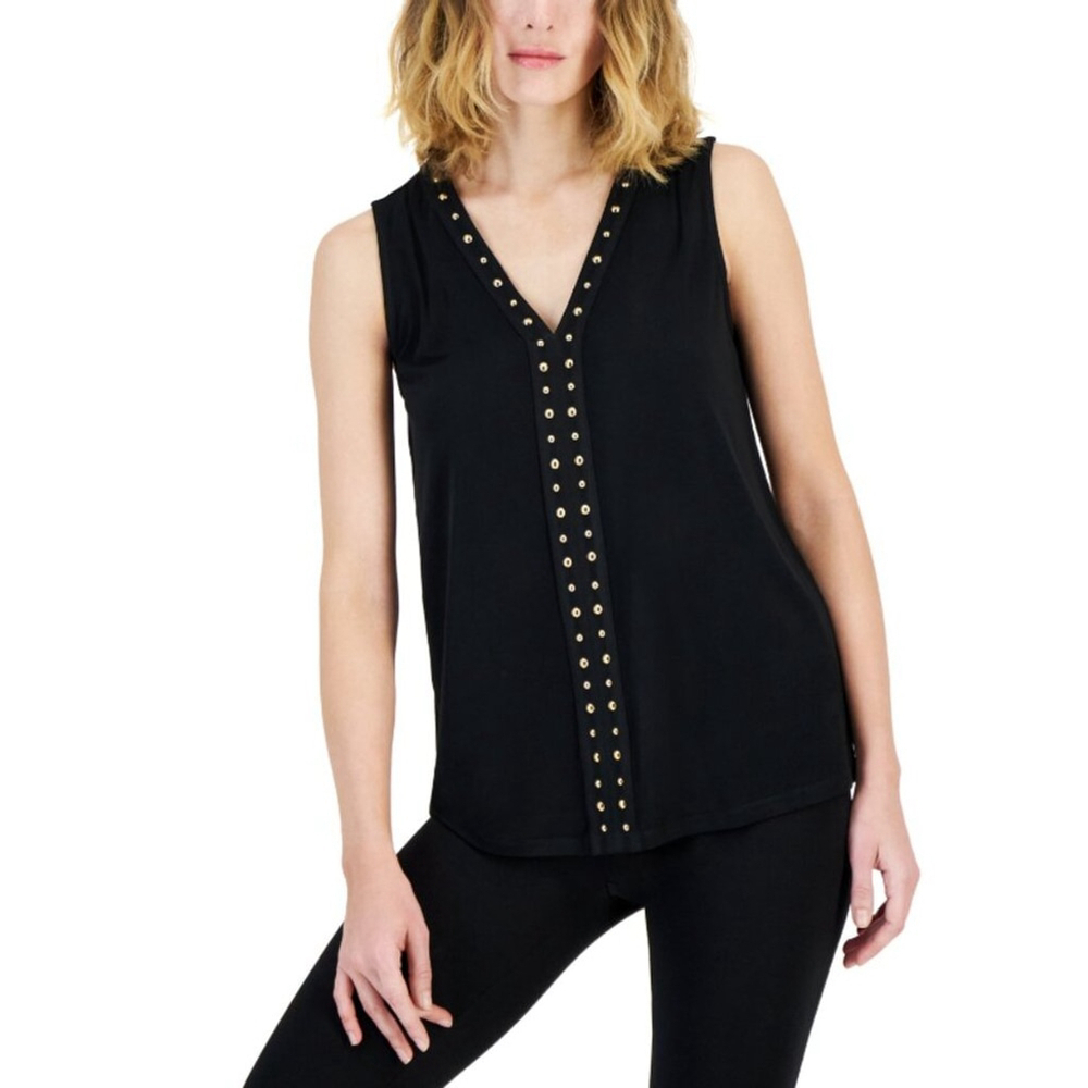 I.N.C. International Concepts Women's Black V-Neck Stud-Trim Tank Top NWT